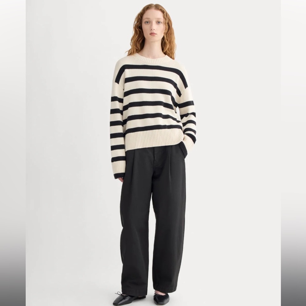 THE BOXY SWEATER IN EVERYDAY COTTON, Black and Canvas striped, size XS
